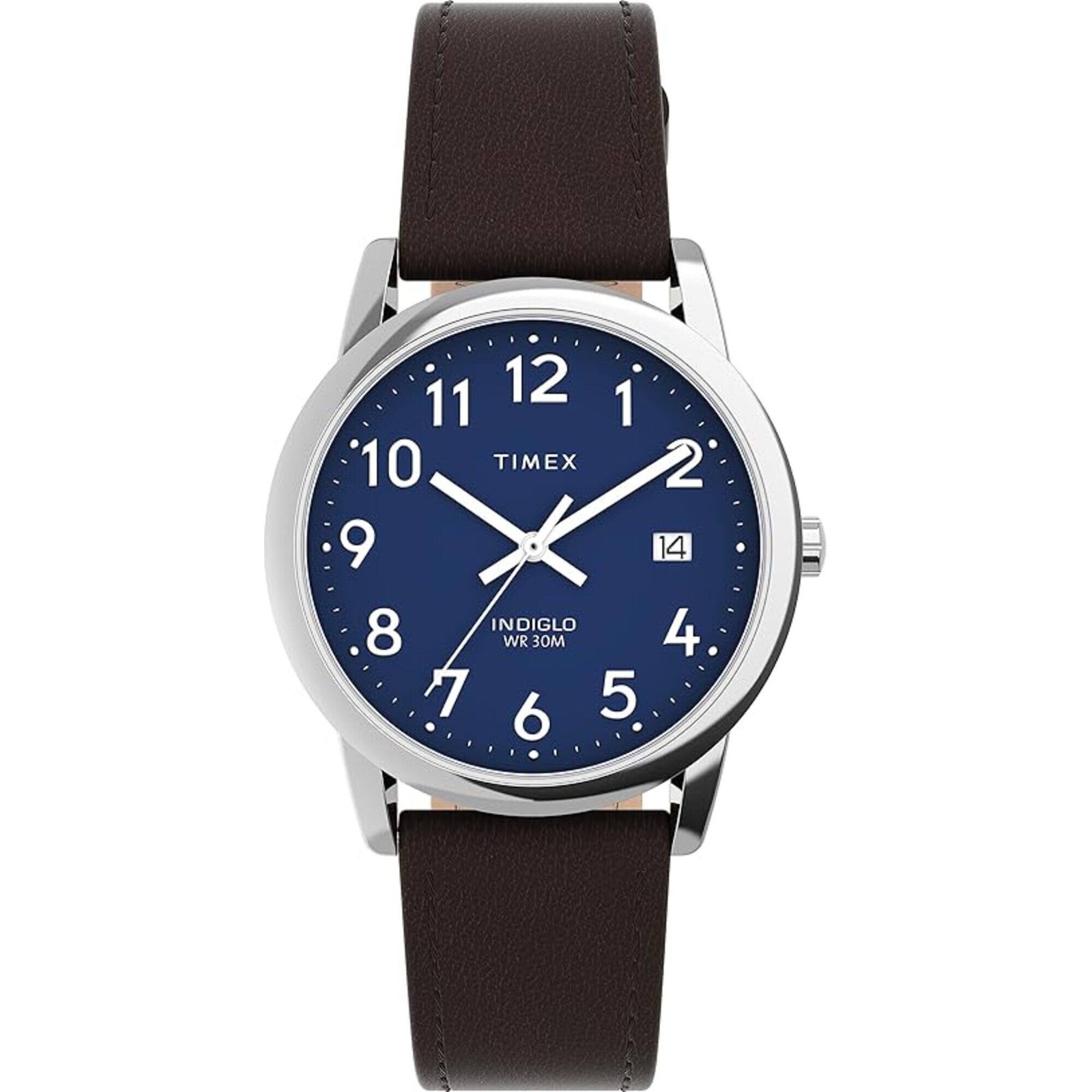 Timex Men’s Watch Easy Reader Quartz Blue Dial Black Leather Strap TW2V752009J