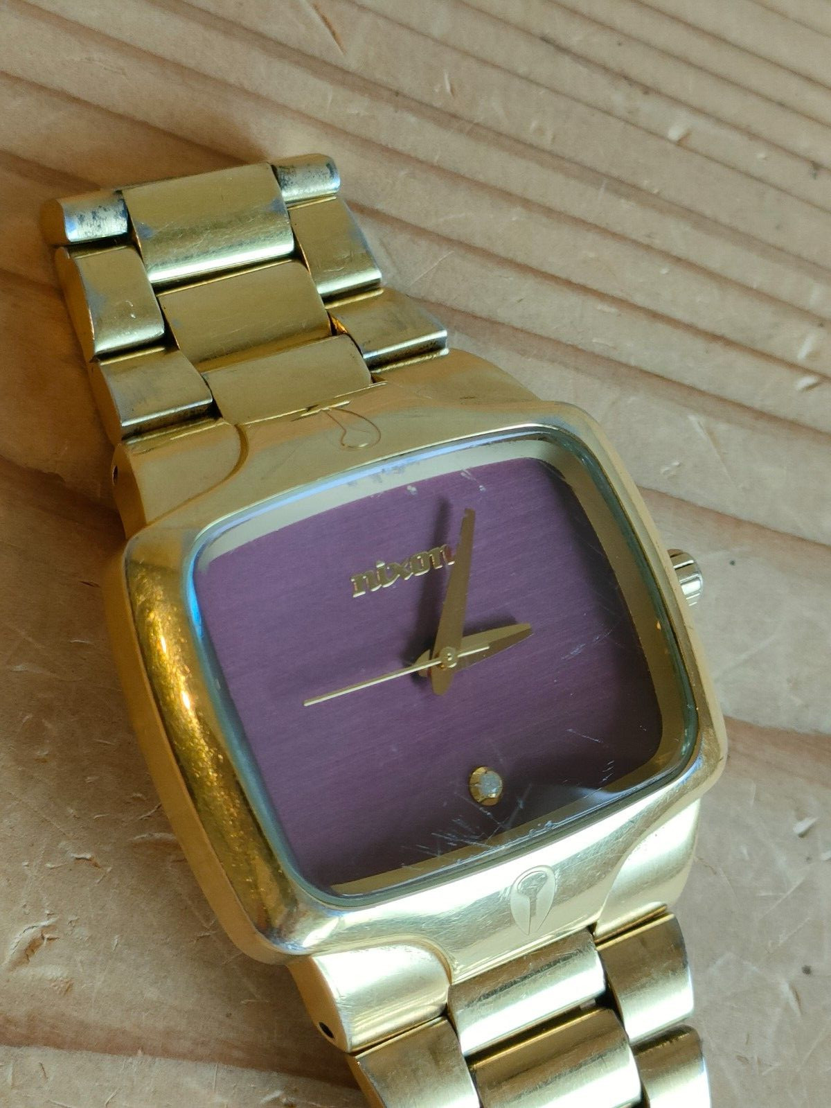 Nixon The Player Gold Purple Men 100M Dual Time Analog Watch wrist watch