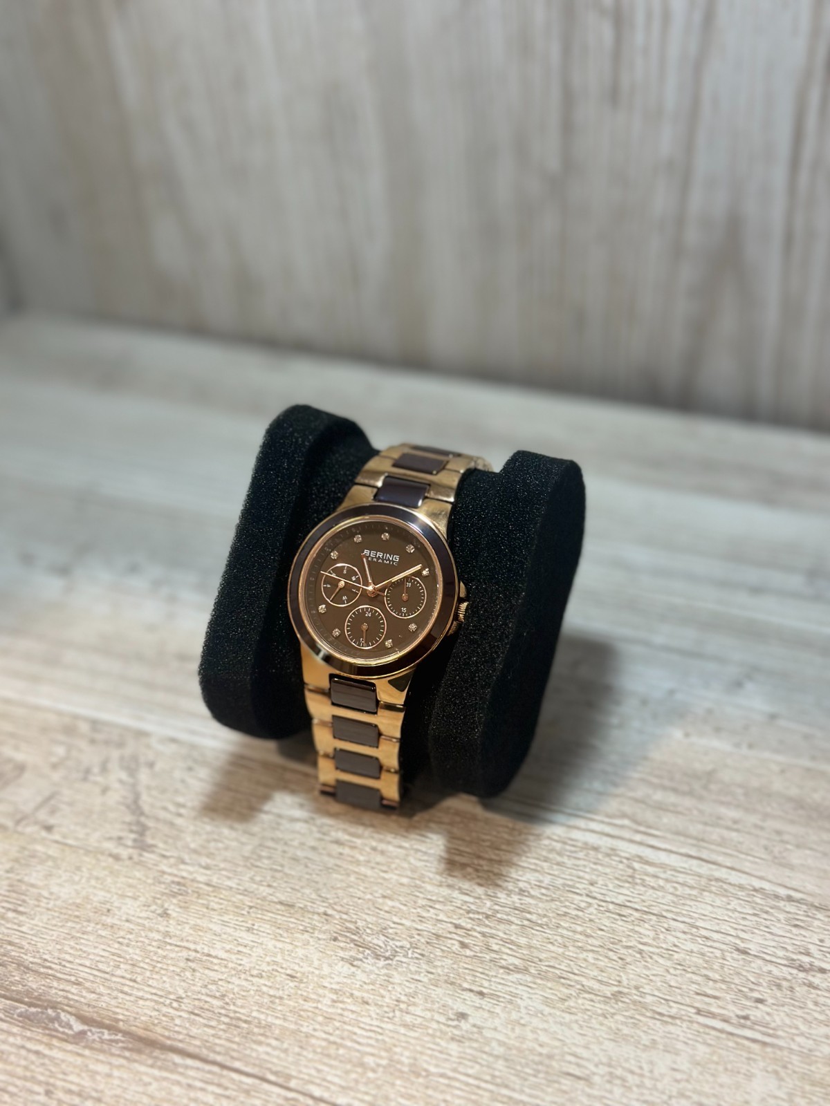 Bering Ceramic 32237-765 Unisex Quartz Watch-Rose Gold & Brown, Sapphire Crystal