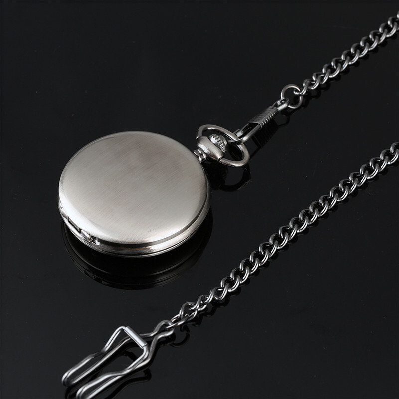 Silver/Black Matte Cover Unisex’s Quartz Pocket Watch Necklace Pendant Chain