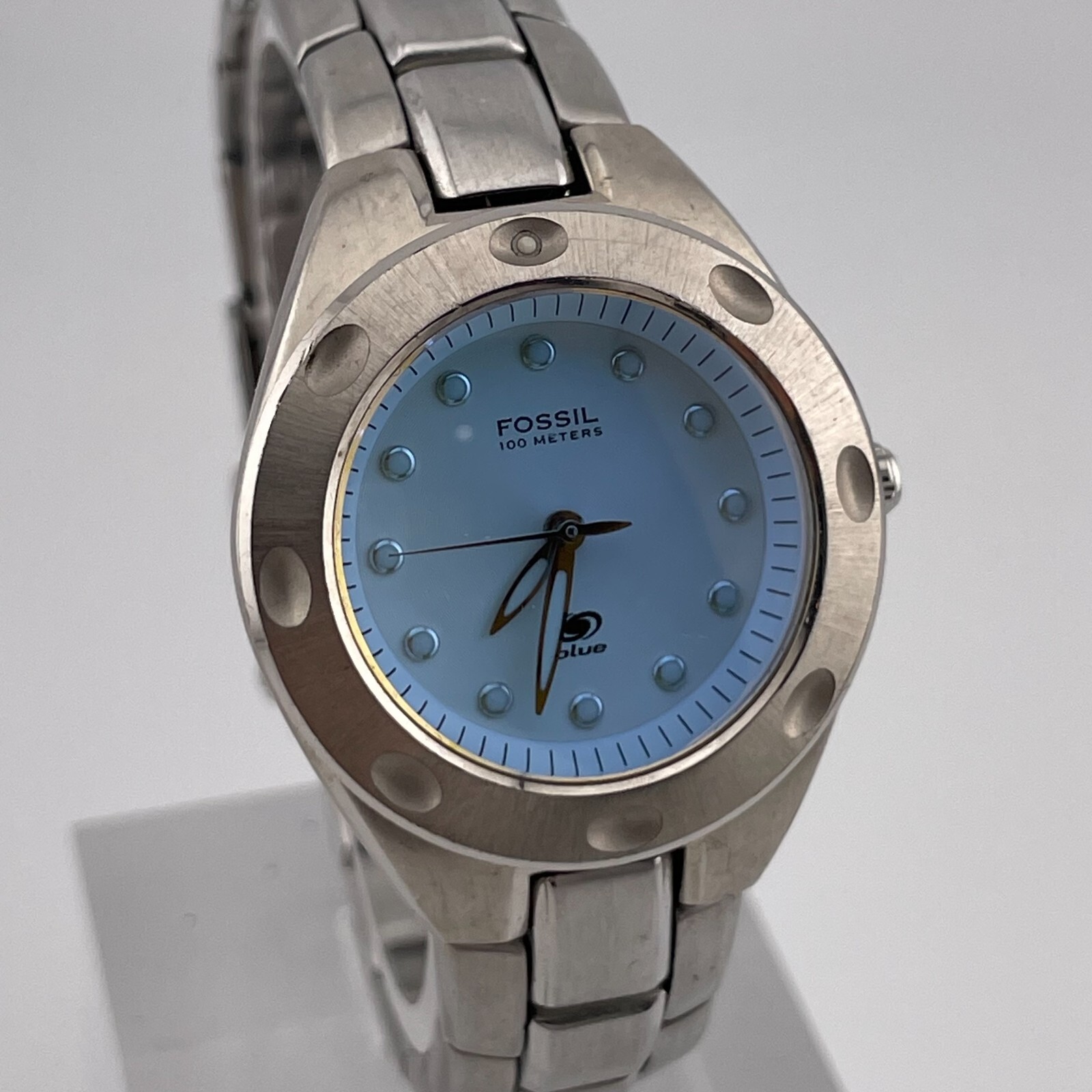 Fossil Blue Watch AM-3347 Womens 29mm Case Bracelet Band Quartz Three Hands