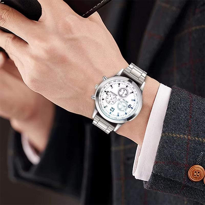 1/2PCS Men Business Watches Fashion Men’S Steel Band Quartz Watch with Bracelet（