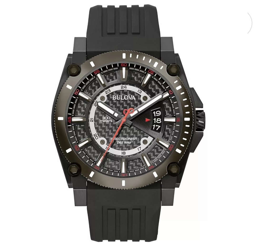 New Bulova Precisionist Black Dial Rubber Strap Men’s Watch 98B417
