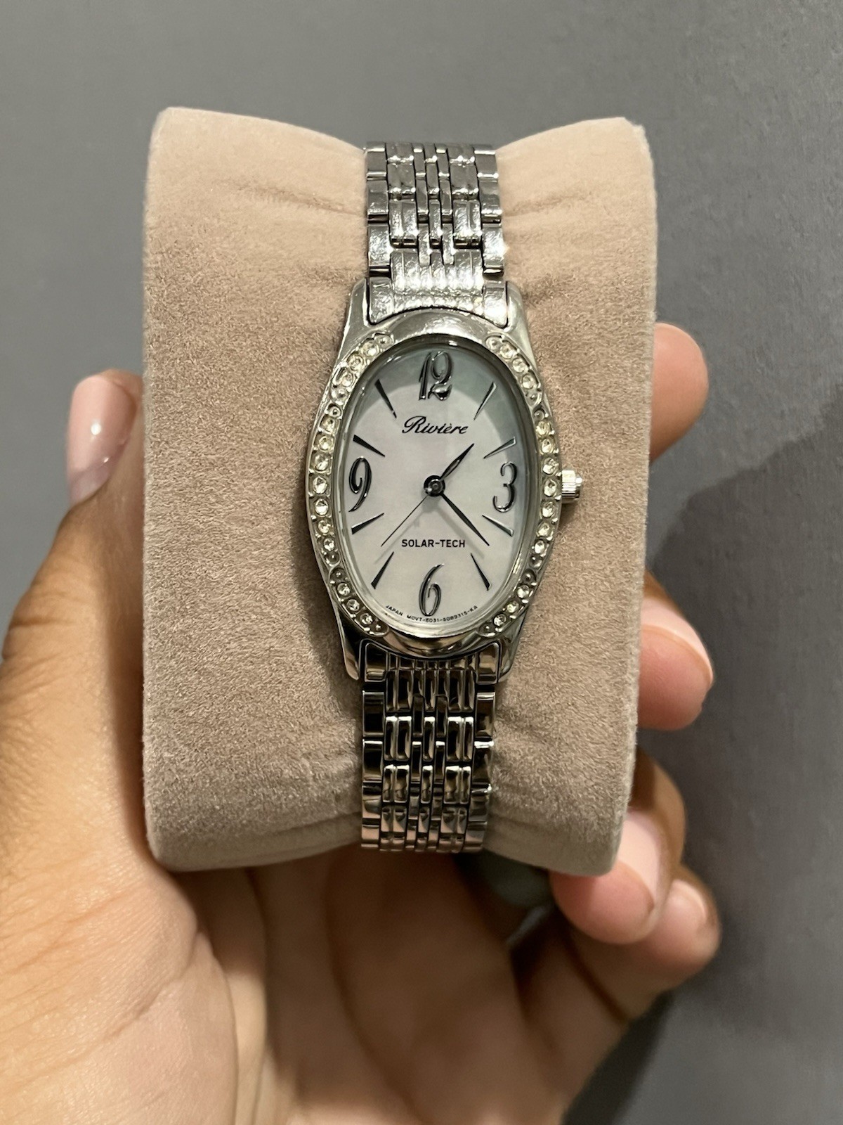 Citizen Riviere Solar-Tech Quartz Silver Oval Steel Bracelet White MOP Dial WR