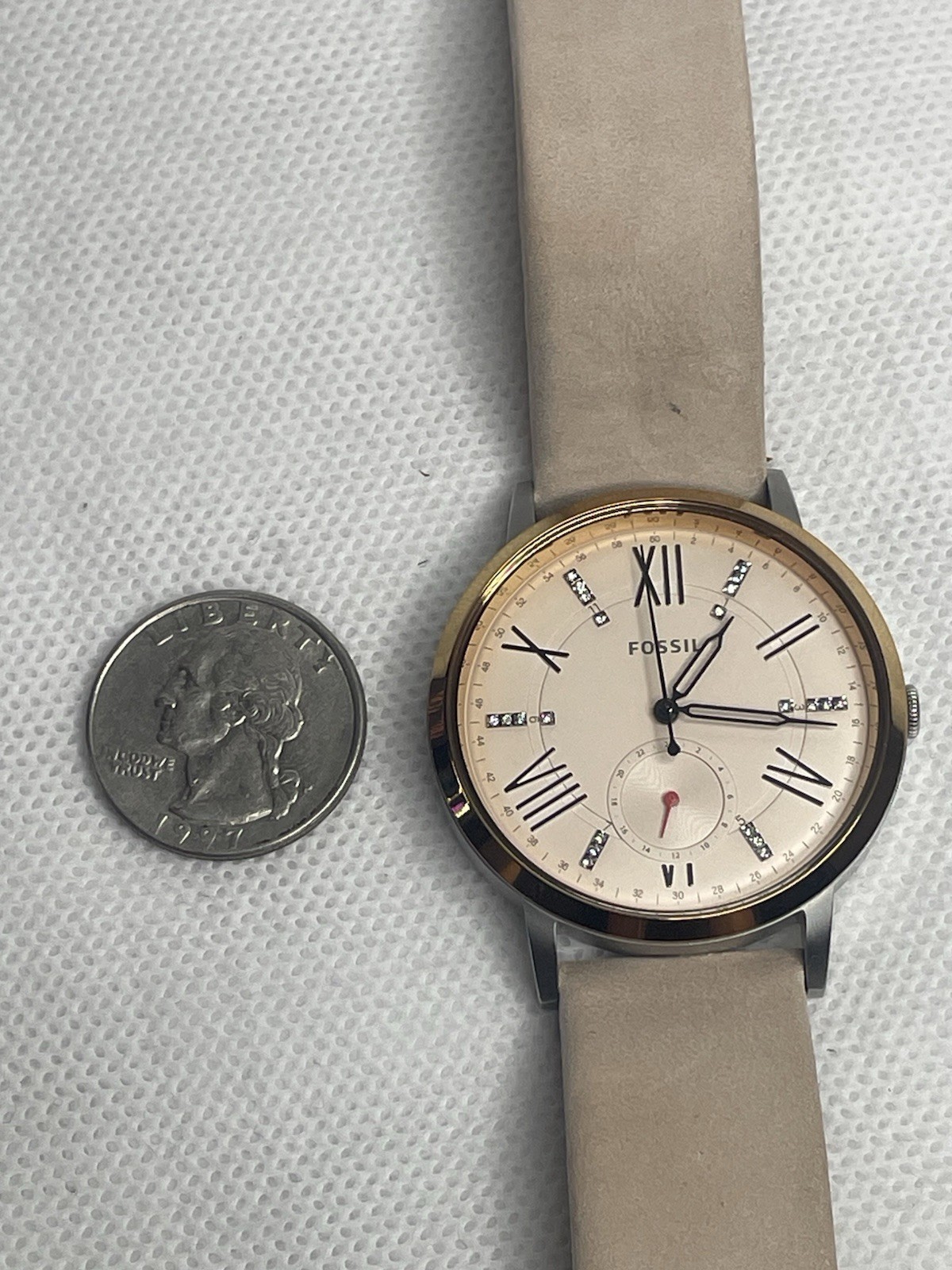 Fossil Retro Two-Tone Roman Numeral Watch Womens Beige Dial Leather Strap ES4163