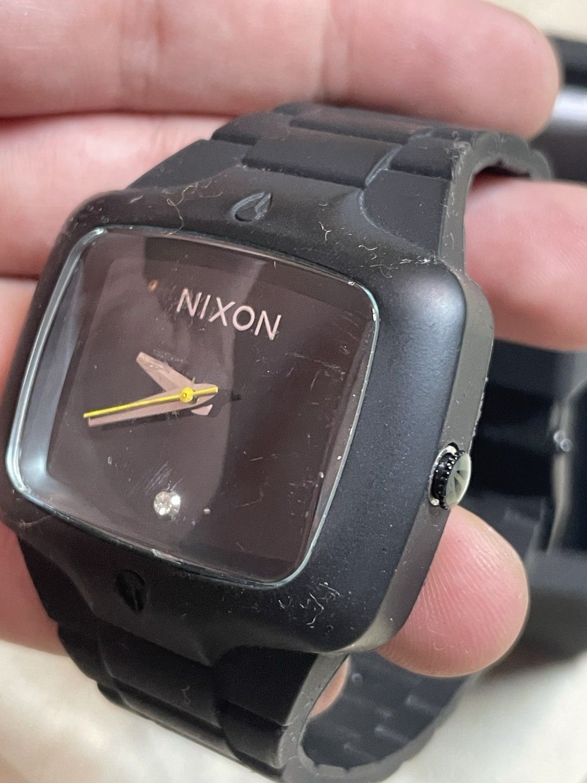 NIXON MENS YES IT IS REAL DIAMOND THE RUBBER PLAYER STL. STEEL Watch New Bat 10G