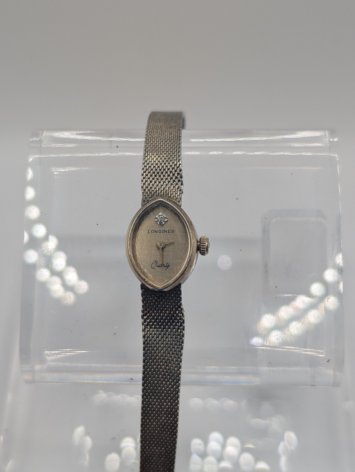 Vintage Longines Ladies Quartz Watch 10K Rolled Gold Plate Diamond Dial 14mm 5″