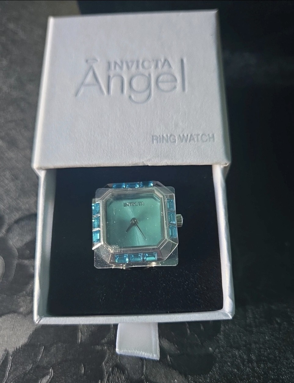 49579 Invicta Mini Angel Blue Dial Gem-Set Bezel Ring Watch 21.5mm