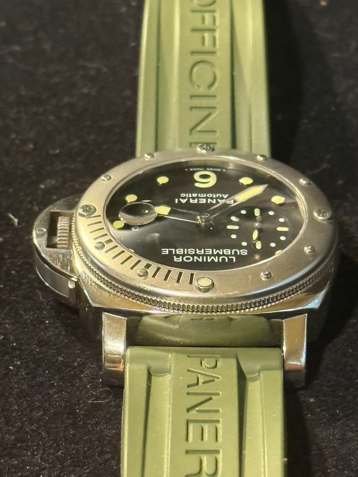 Panerai Luminor Submersible Steel Auto 44mm Black Dial Rubber Strap Watch PAM24