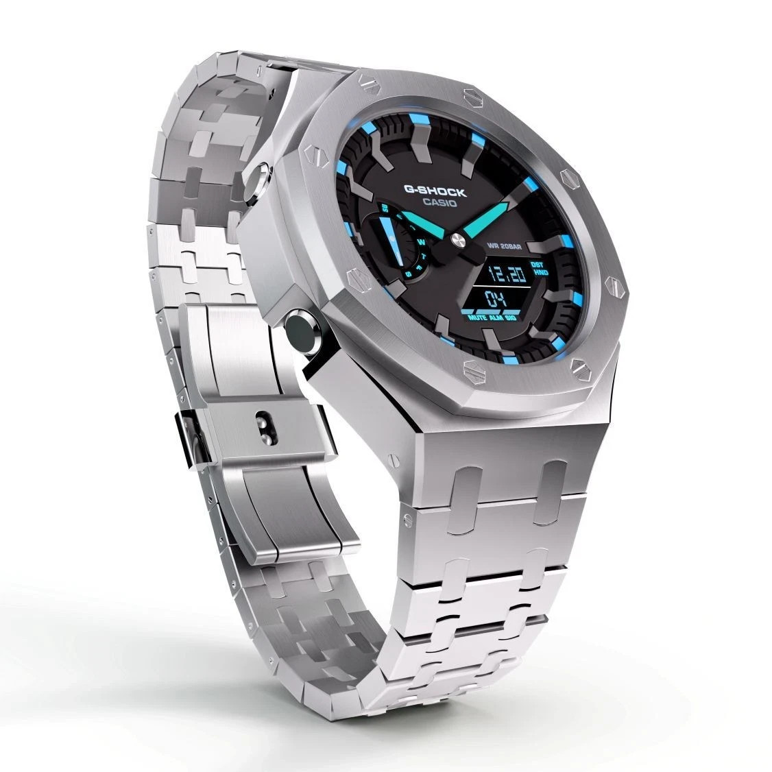 Casioak Mod Metal Watch GA-2100 All Steel Case Band GA2100-1A2