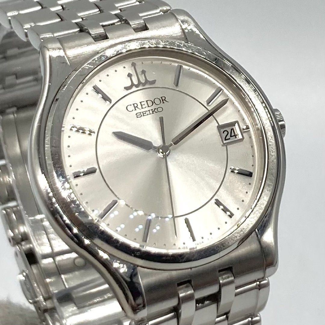 Seiko Credor Signo 8J86-7A00 Quartz Round Silver Dial Date Mens Watch Japan