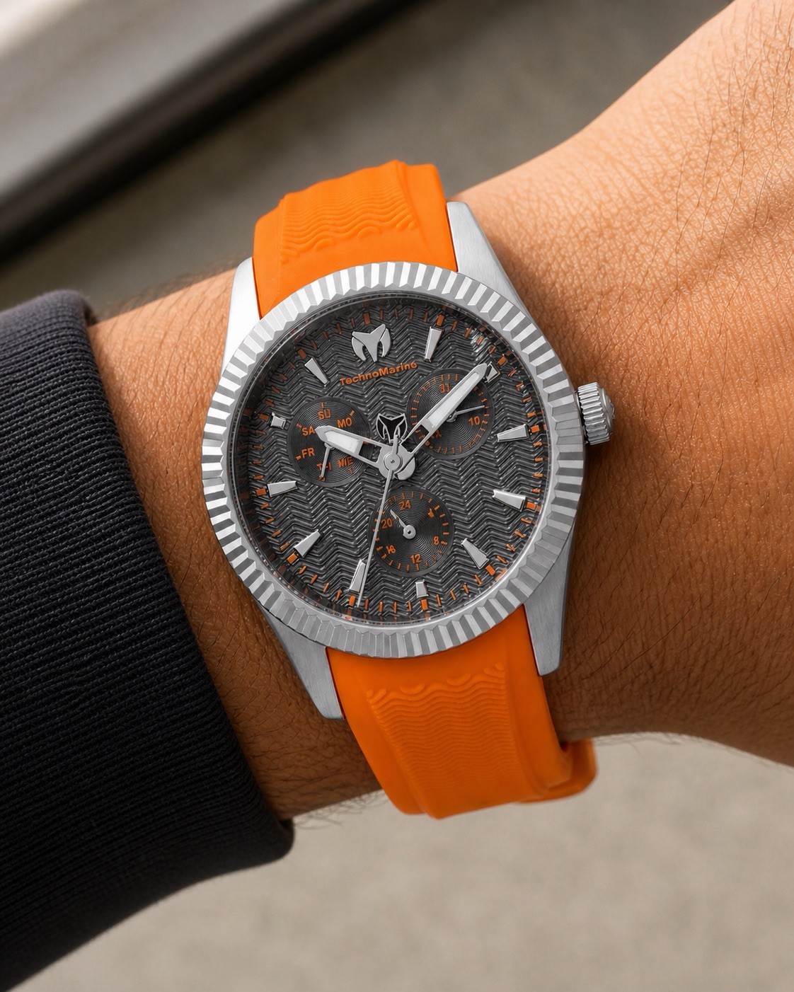 TechnoMarine Men’s Sport Analog Wristwatch Orange Silicone Band Gray Dial