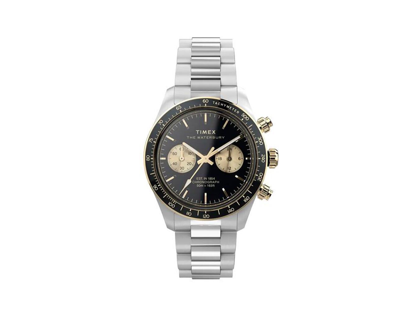 Timex Waterbury Heritage Quartz Watch, Black, 39 mm, Chronograph, TW2Y24000
