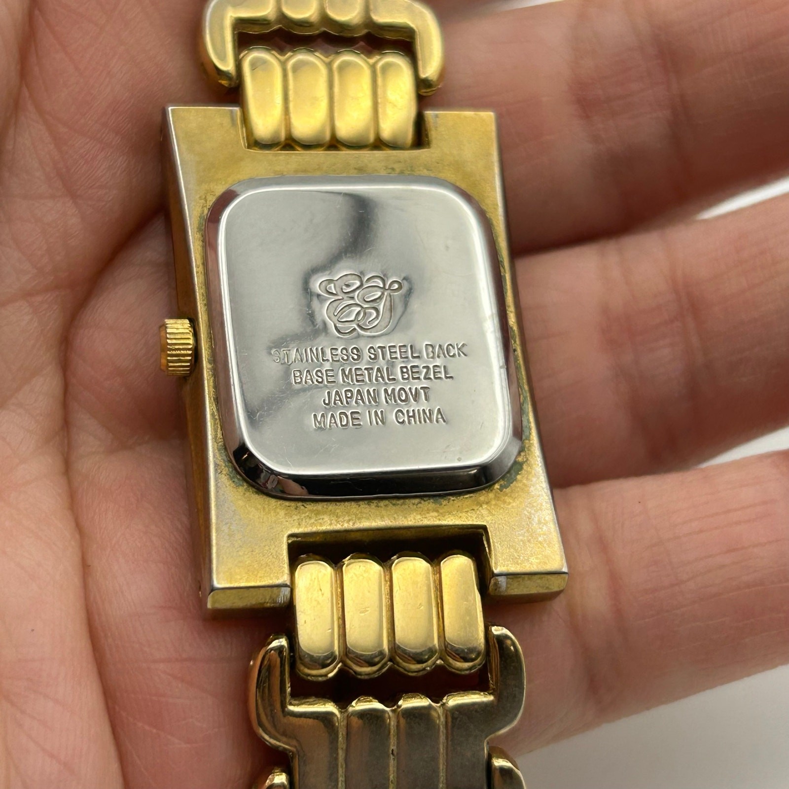 Elizabeth Taylor Encrusted Bezel Stainless Steel Gold Band Watch New Battery