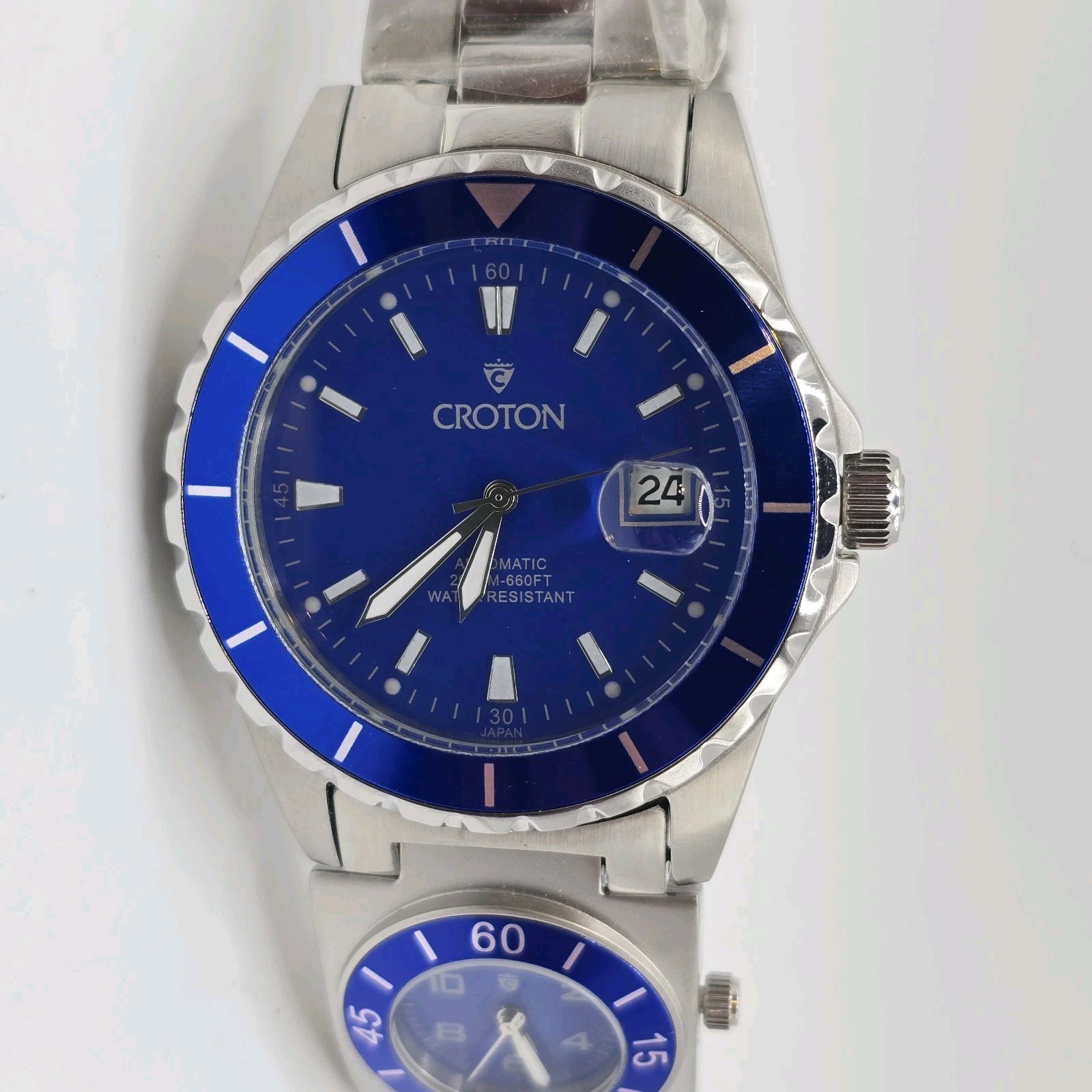 Croton Dual Time Automatic Quartz Watch 43mm Blue Dial