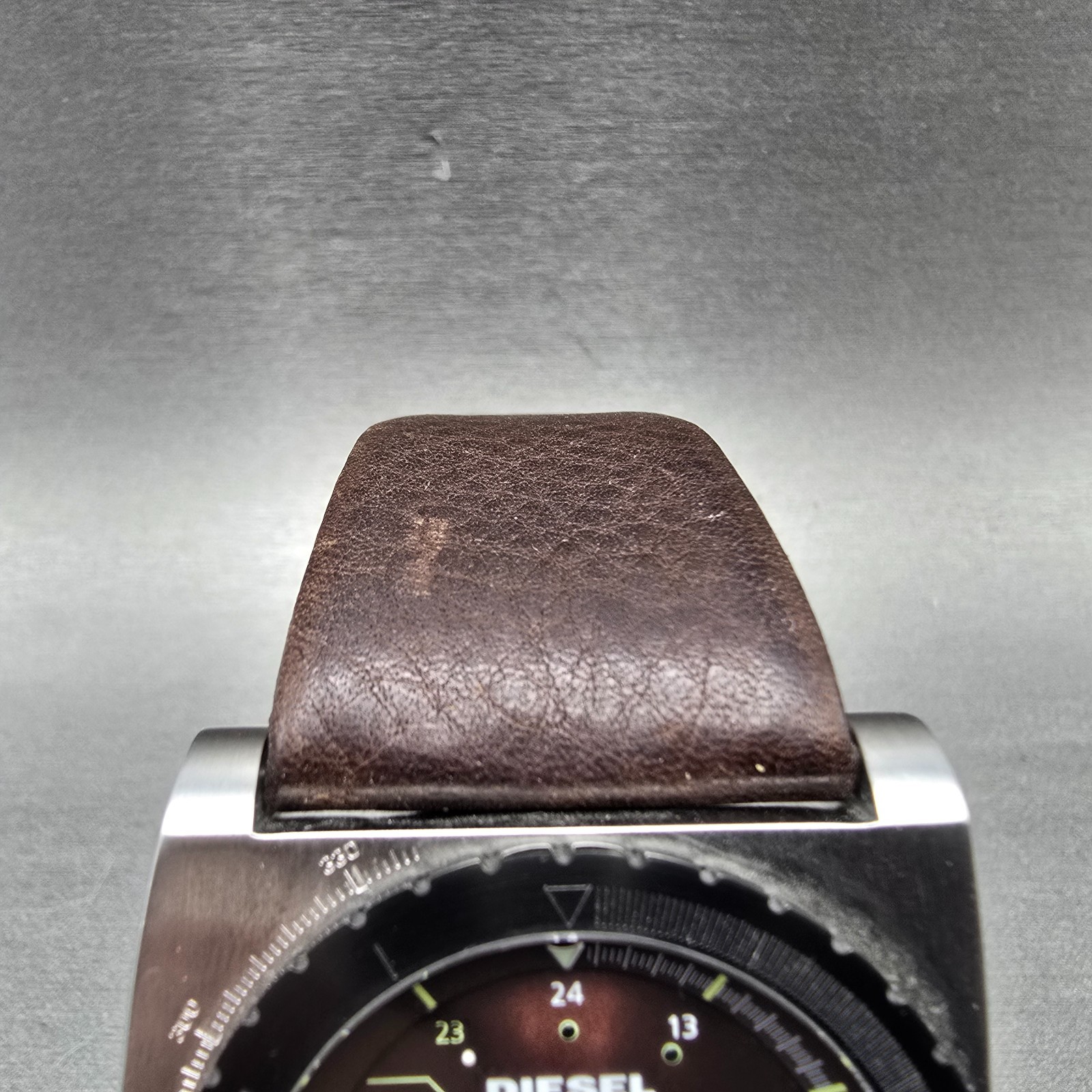 Diesel Watch Men 43mm Brown Dial Silver Tone Date Rectangle DZ-1160 New Battery