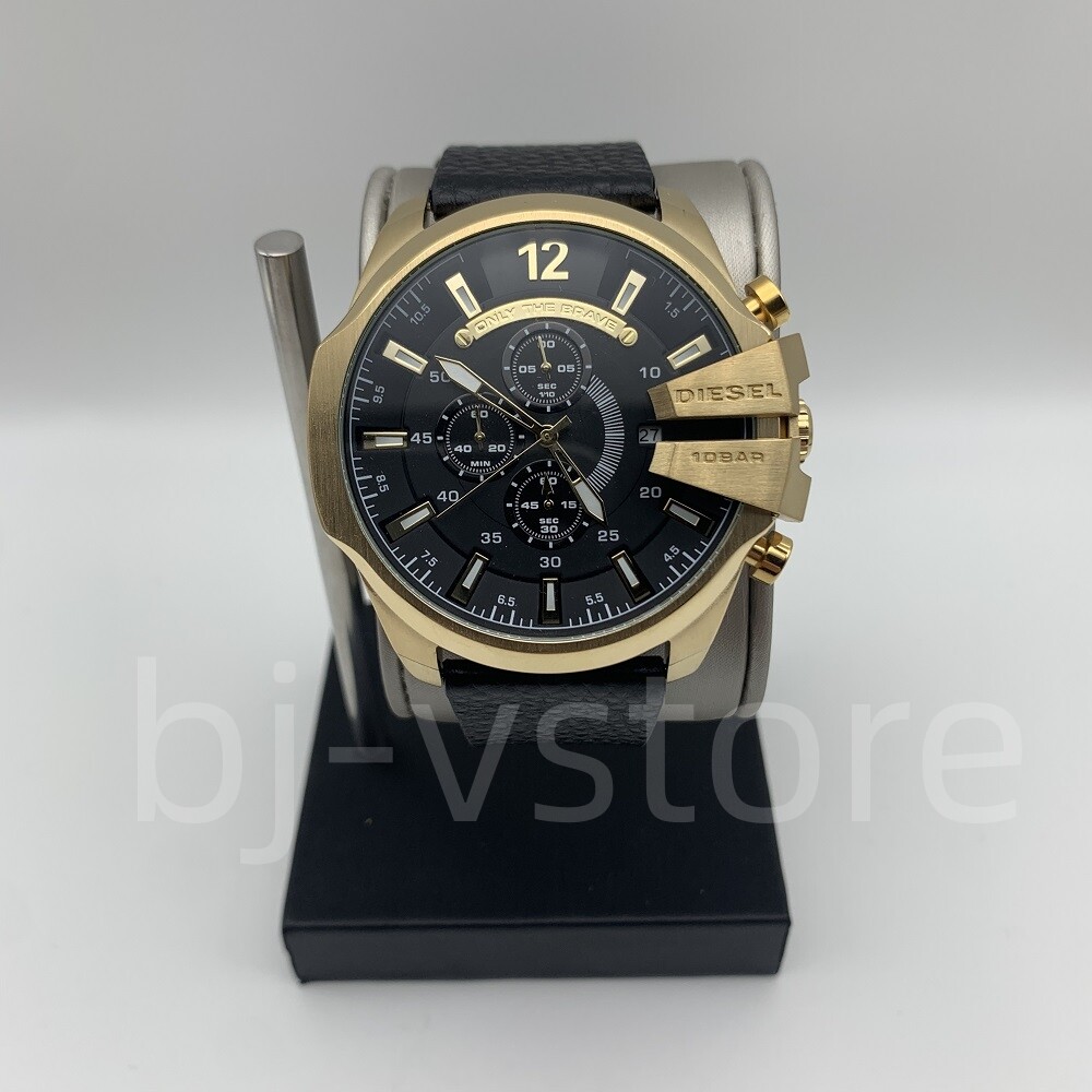 Diesel DZ4344 Mega Chief Chronograph Gold Case Black Leather Strap Men’s Watch