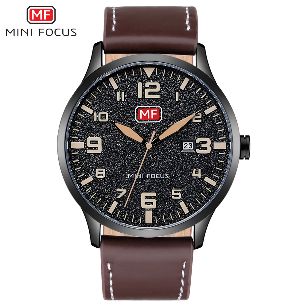 MINI FOCUS Men Ultra Thin Quartz Sports Watch Leather Strap Wristwatch with Date