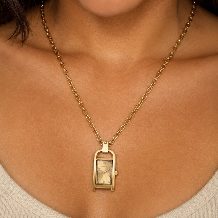 NEW Invicta Mini Angel Women’s Necklace Watch 17.5 mm, Gold (49935) Approx 24″