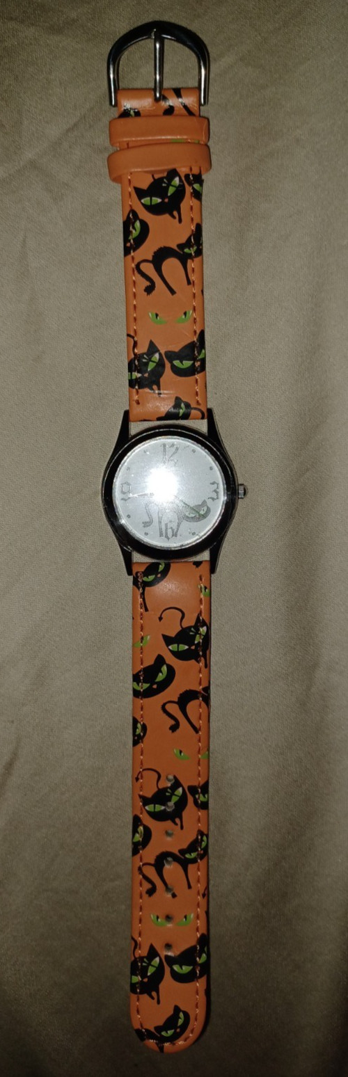 avon cat watch new condition black orange silver Halloween theme