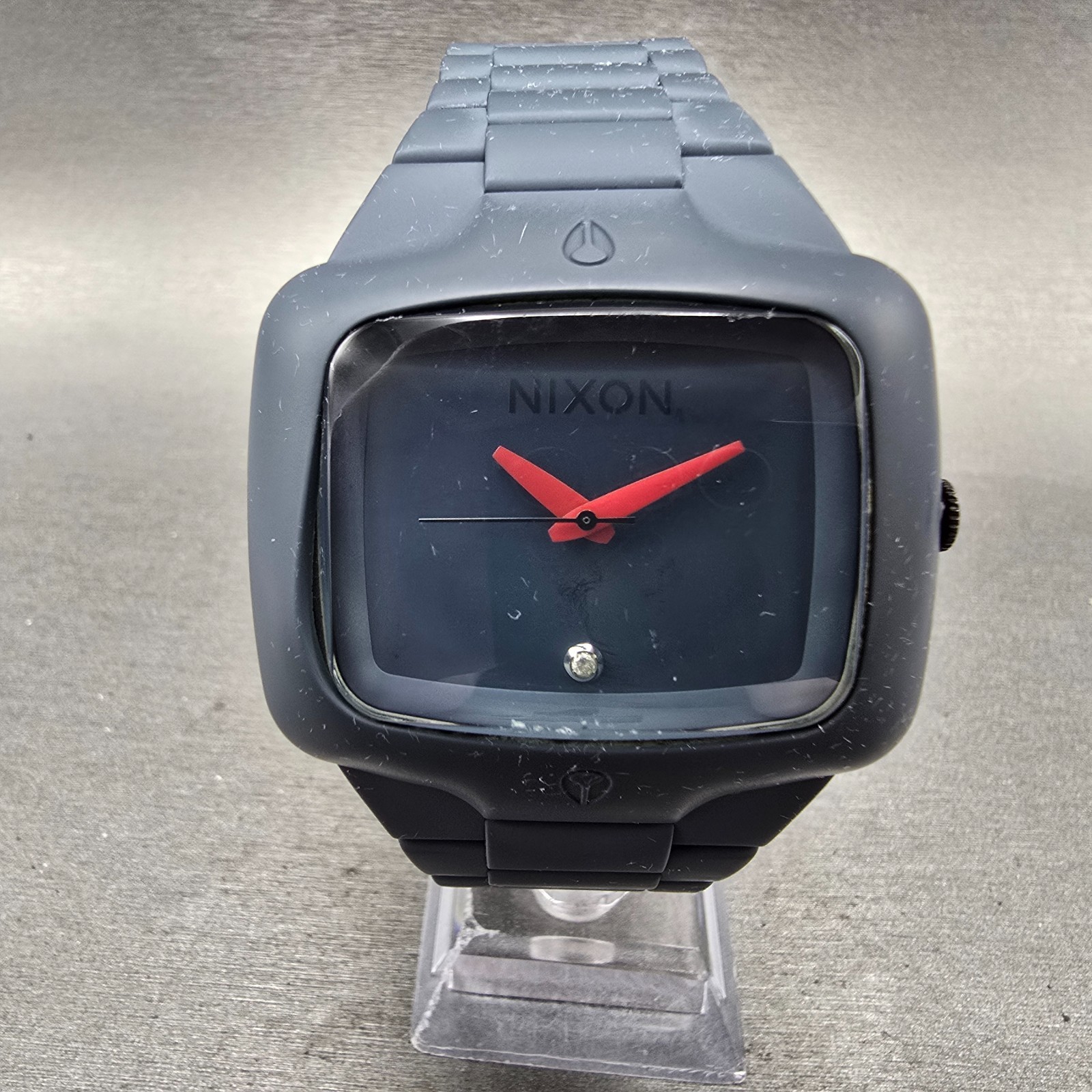 Nixon Rubber Player Watch Men 45mm Gray Dial Gray Tone Rectangle New Battery