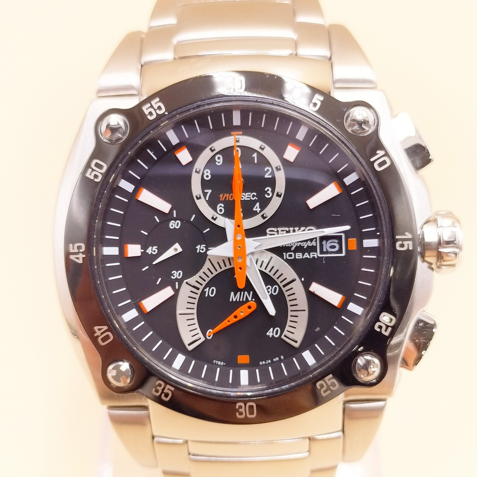 Watch Only Seiko Sportura 7T82-0AA0 1/100 Sec Chronograph Black Dial Quartz