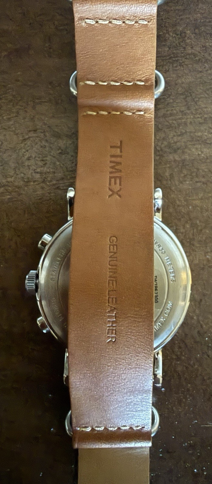 Timex Weekender Chronograph INDIGLO Date Blue Dial Brown Leather 40mm Quartz