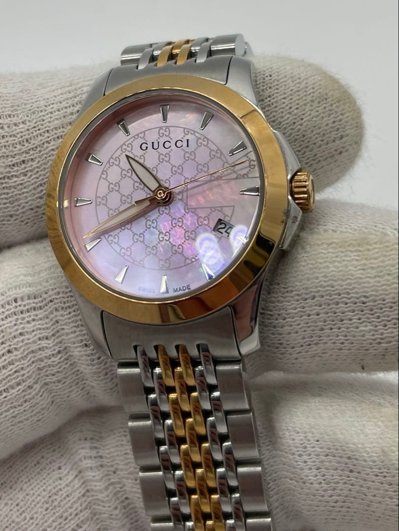 Gucci G-Timeless 126.5 Pink Shell 27mm Quartz Watch Ladies Japan 07921