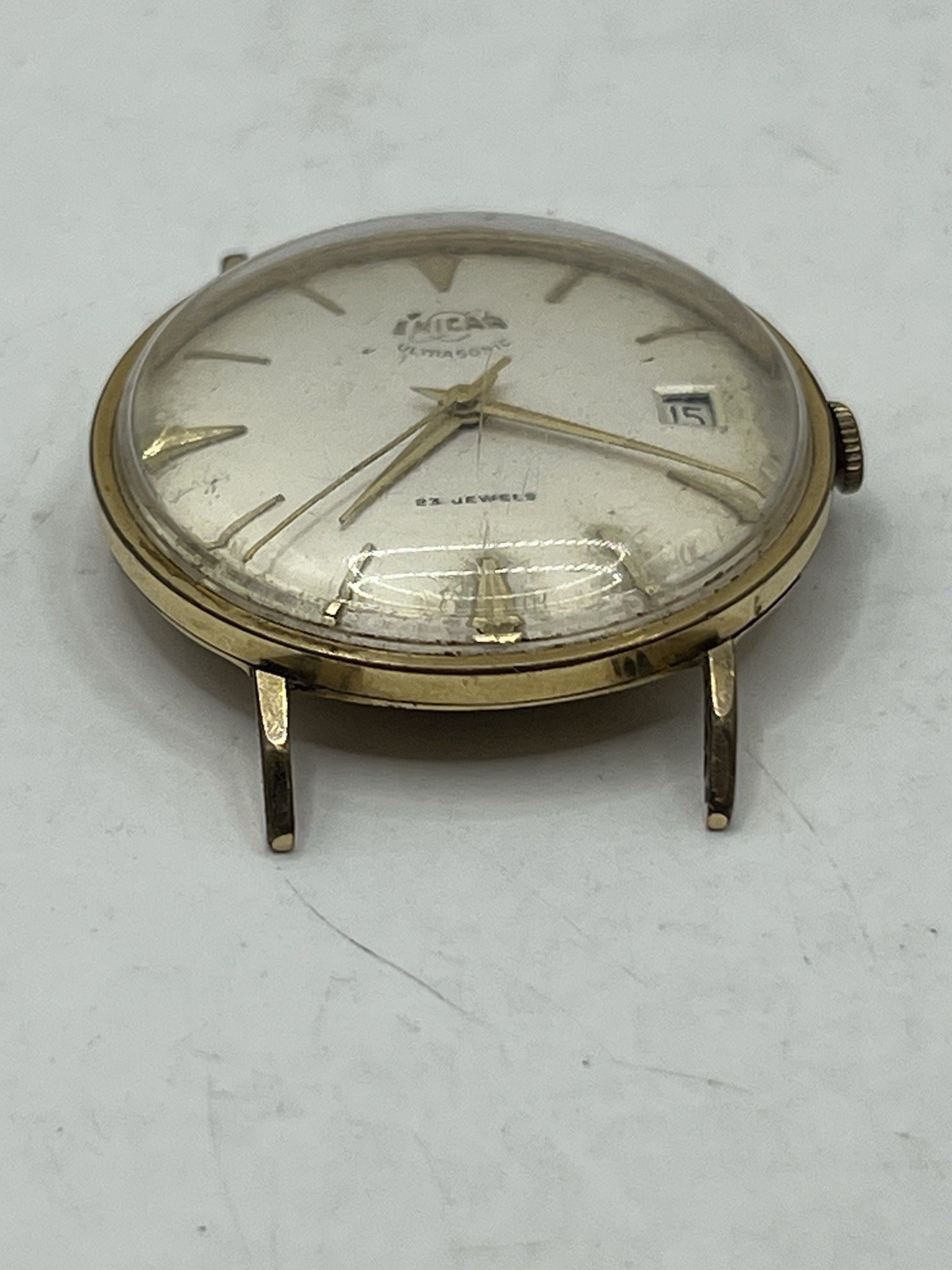 VINTAGE ENICAR ULTRASONIC SILVER DIAL 23j 100/149 CPS AUTOMATIC WATCH ~ AS IS ~