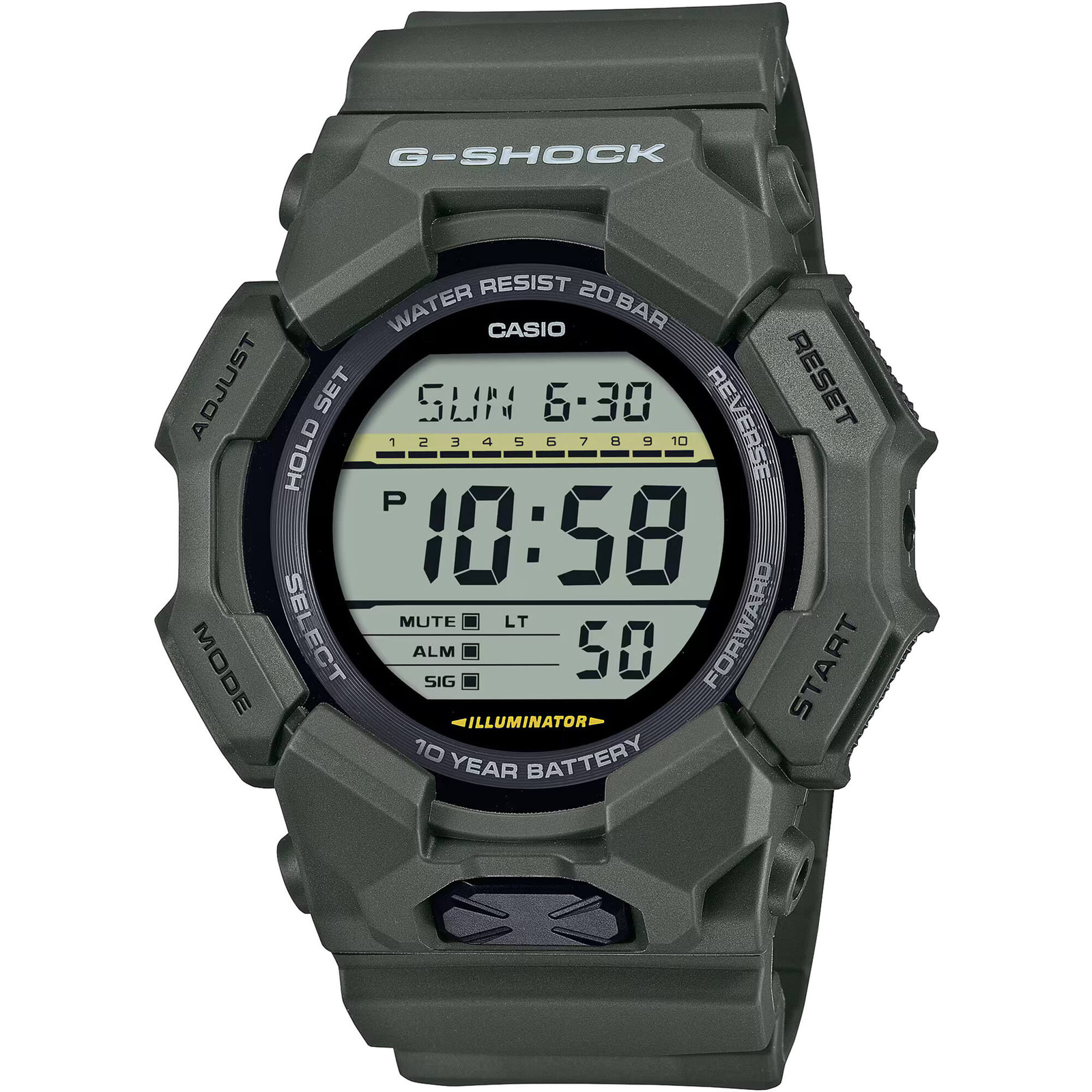 Casio Men’s Watch G-Shock World Time Green Bio-Based Resin Strap Digital GD010-3