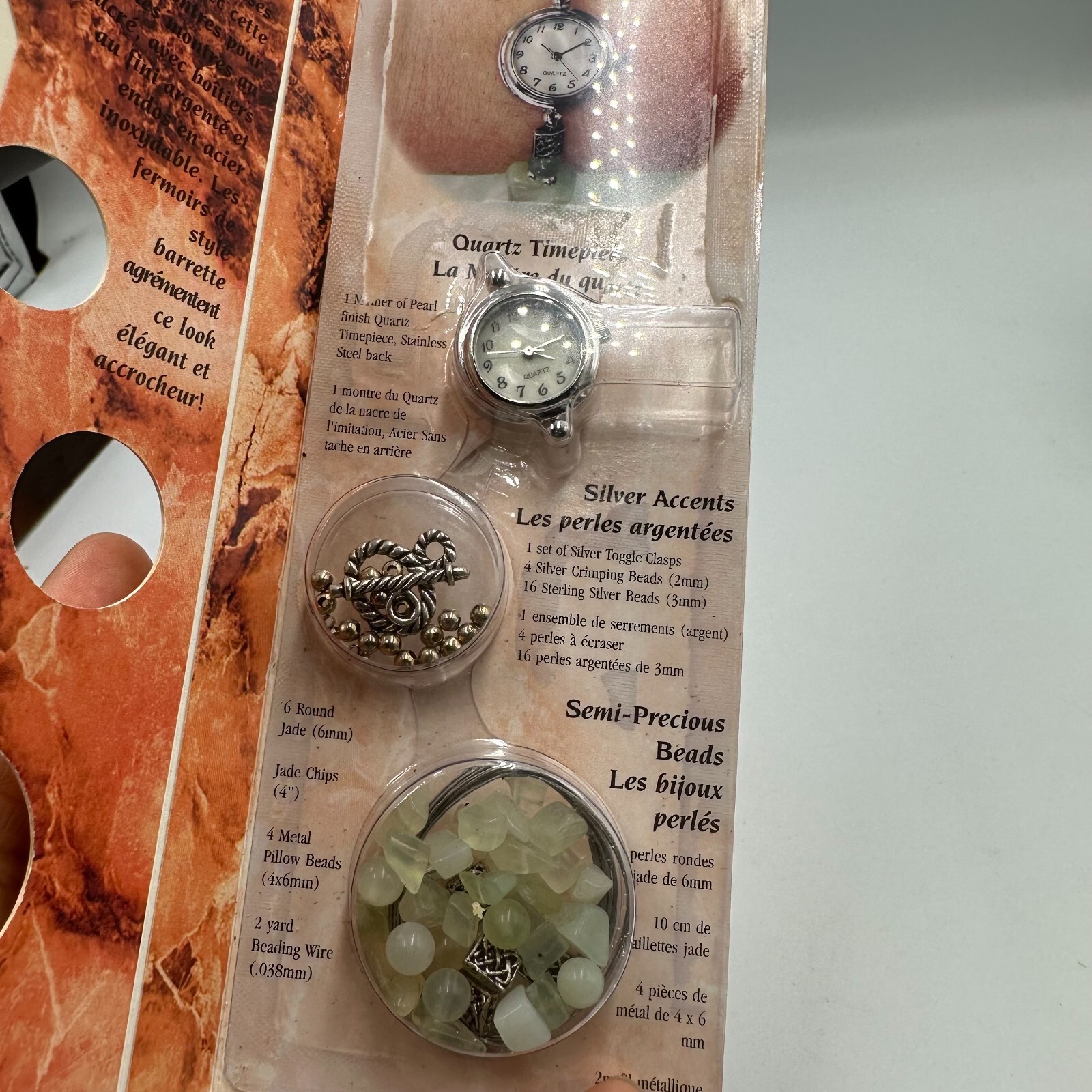 Watch Kit Women Silver Tone Green Jade Beaded Band Semi Precious New Battery