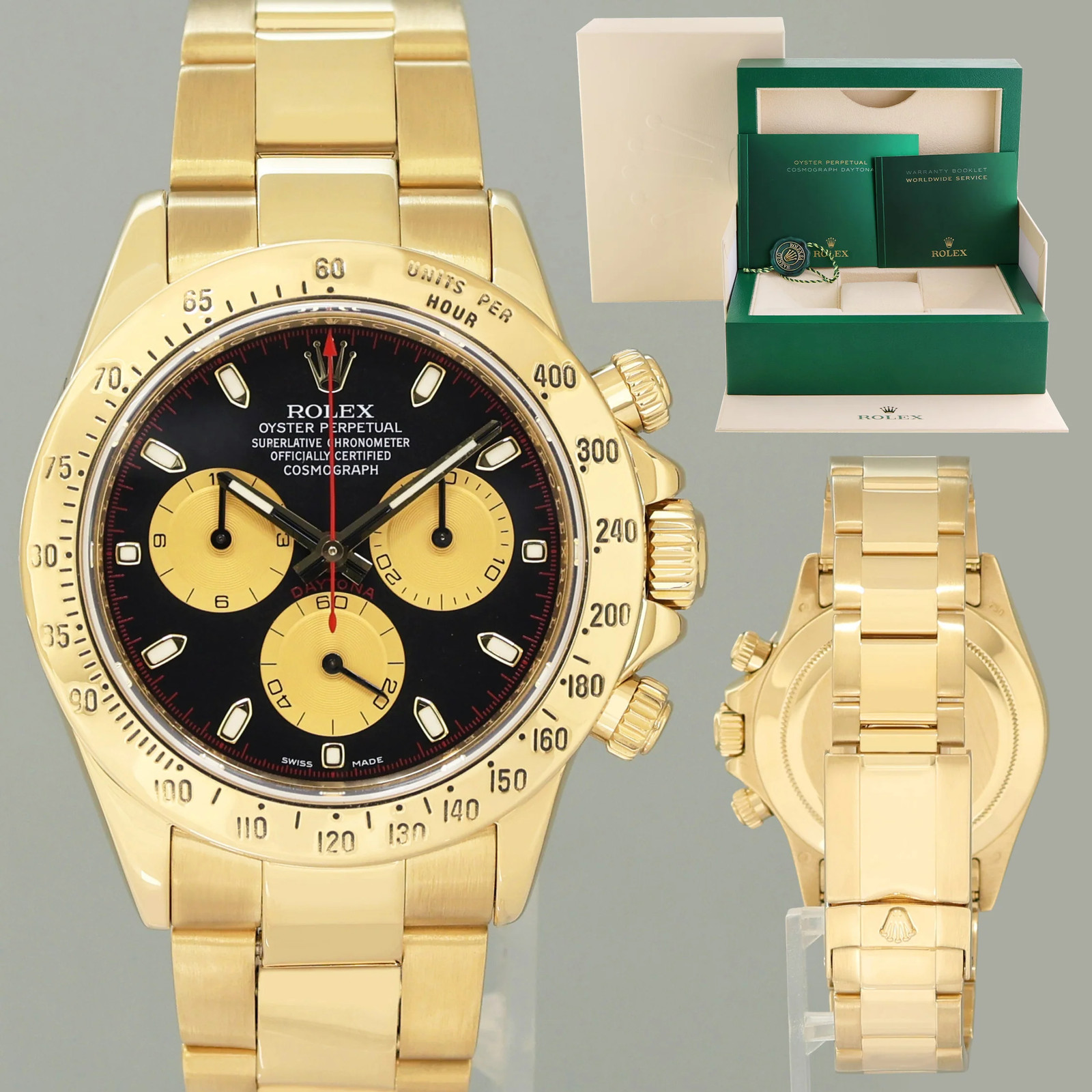 2008 Rolex Daytona 116528 Black Paul Newman Cosmograph Yellow Gold 40mm Watch