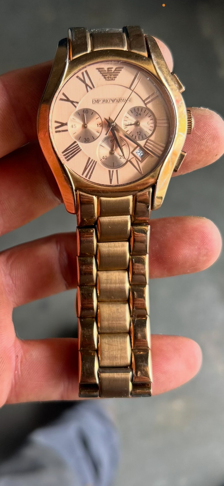 Emporio Armani AR0365 Mens Valente Chronograph Rose Gold Pvd Watch