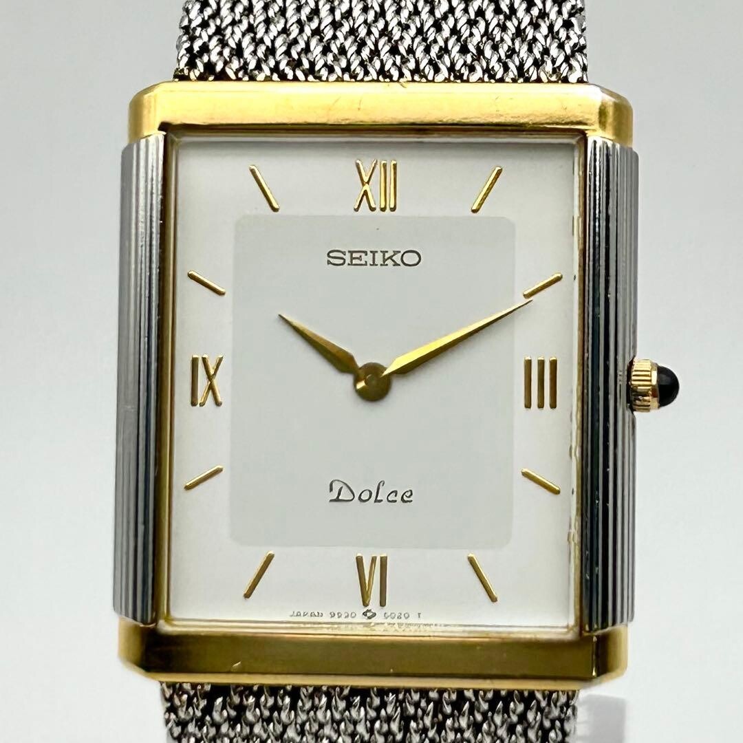SEIKO Dolce 9530-5010 Men’s Quartz Roman Rectangular Watch Japan Gold Silver