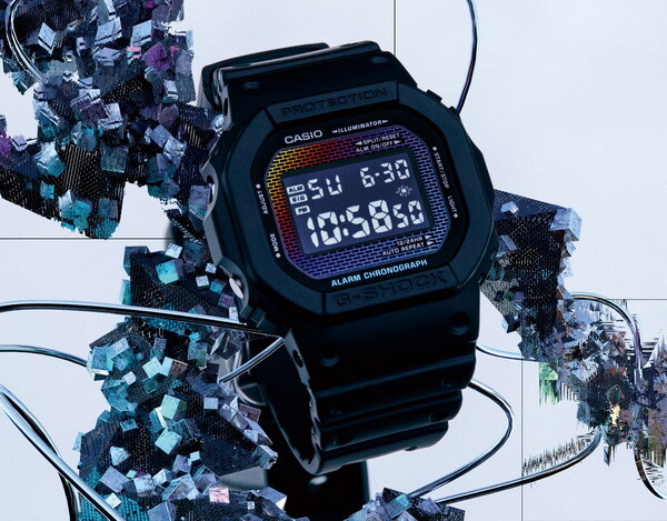 Casio G-Shock DW5600RW-1 Rainbow Brick Wall Pattern Dial Digital Black Watch