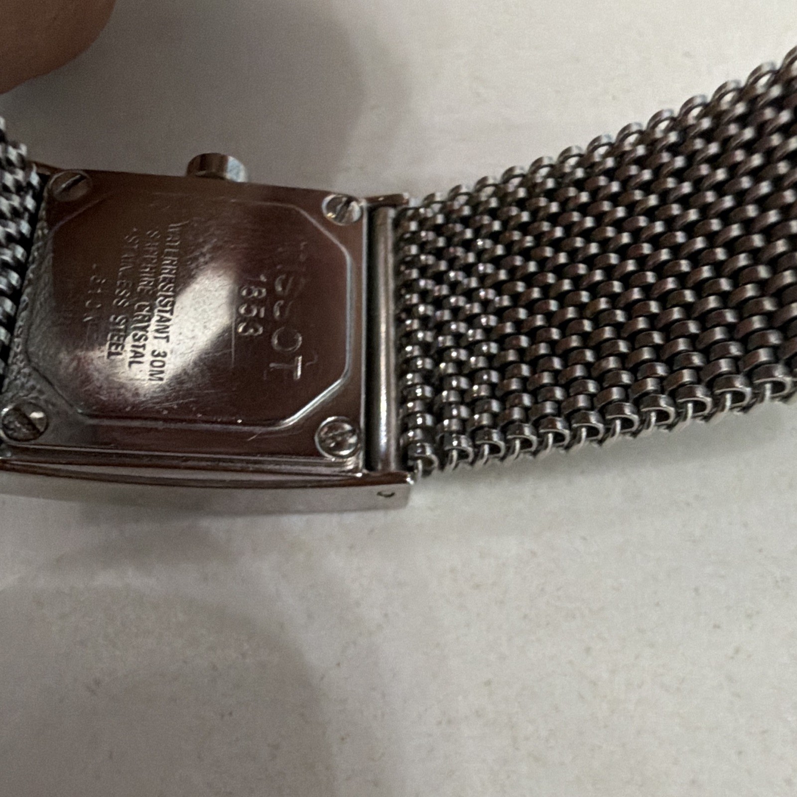 Tissot 1853 Women’s Dress Quartz Square Silver Textured Dial Mesh Watch 30m