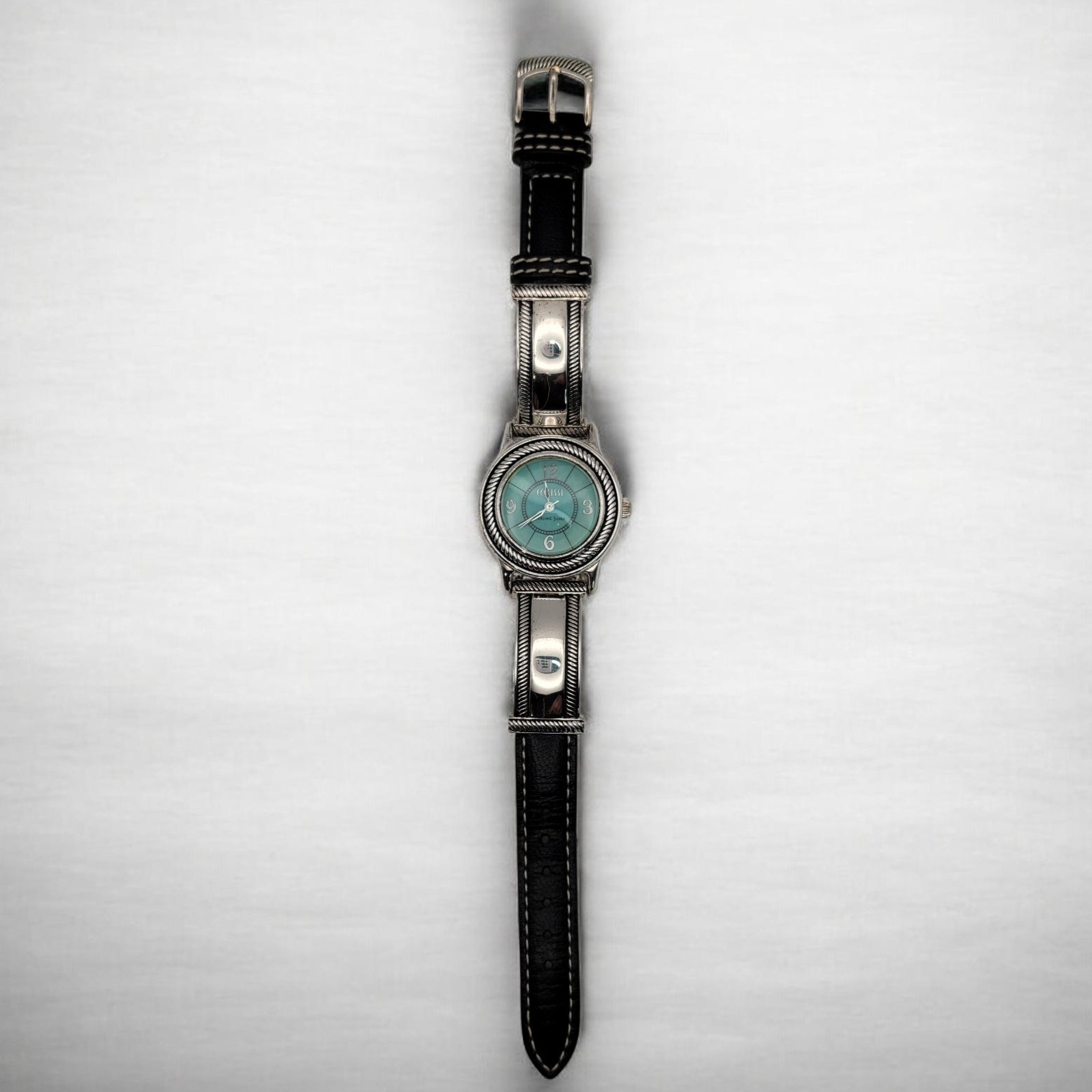 ​Vtg Ecclissi 23110 925 Sterling Silver Western Watch Turquoise Green Dial NOS