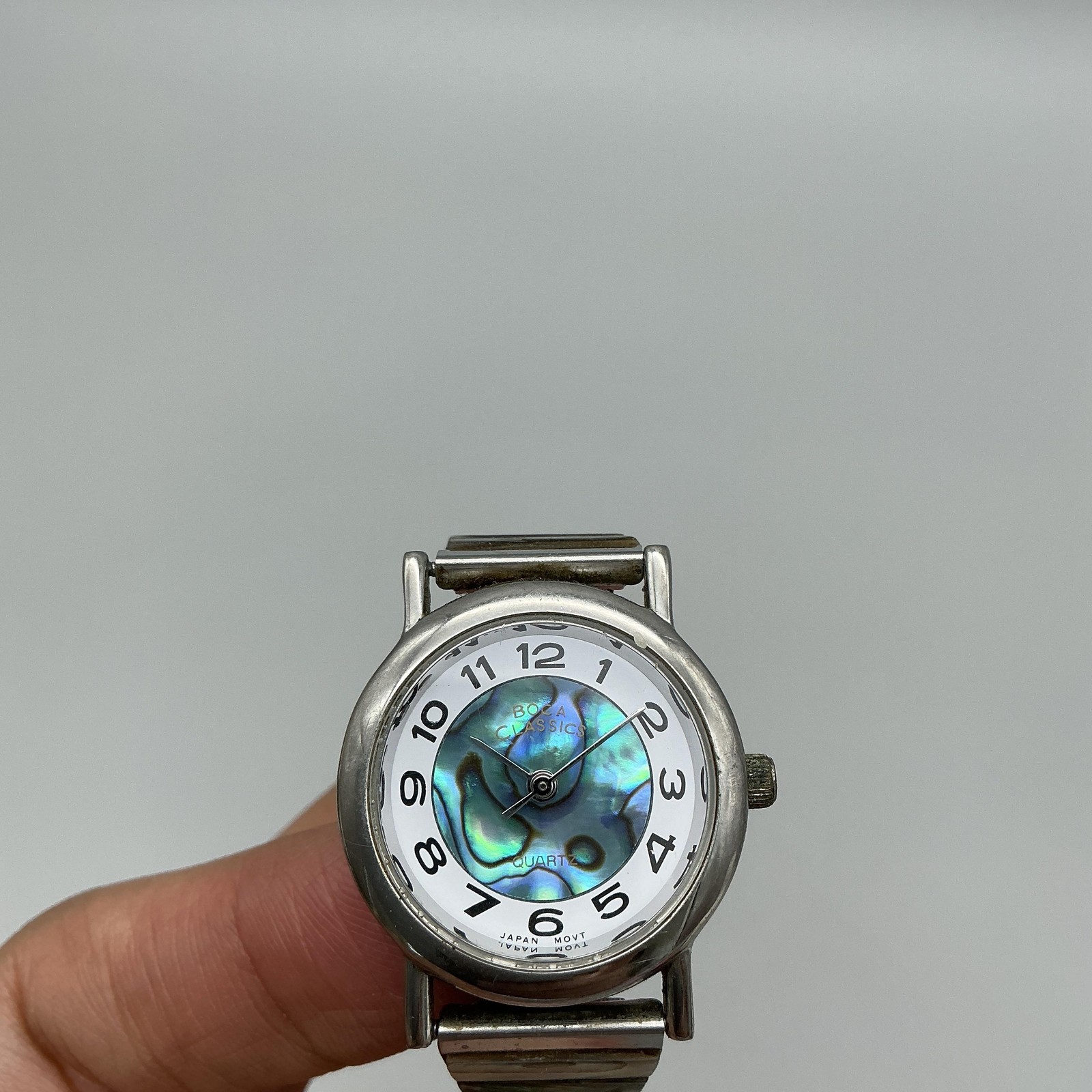 Vintage Boca Classics Womens Watch 26mm Silver Tone Abalone Stretch New Battery