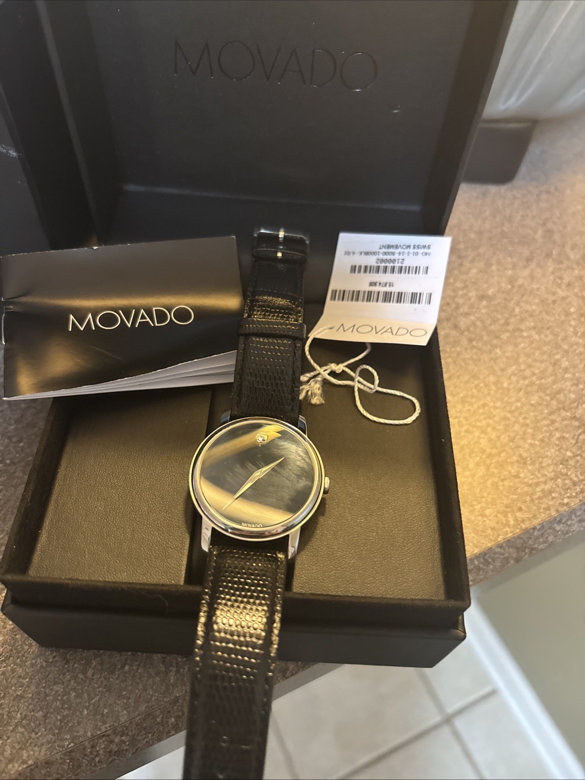 Movado New Museum Classic Sapphire Dial Leather Watch Museum Dial – Black Straps