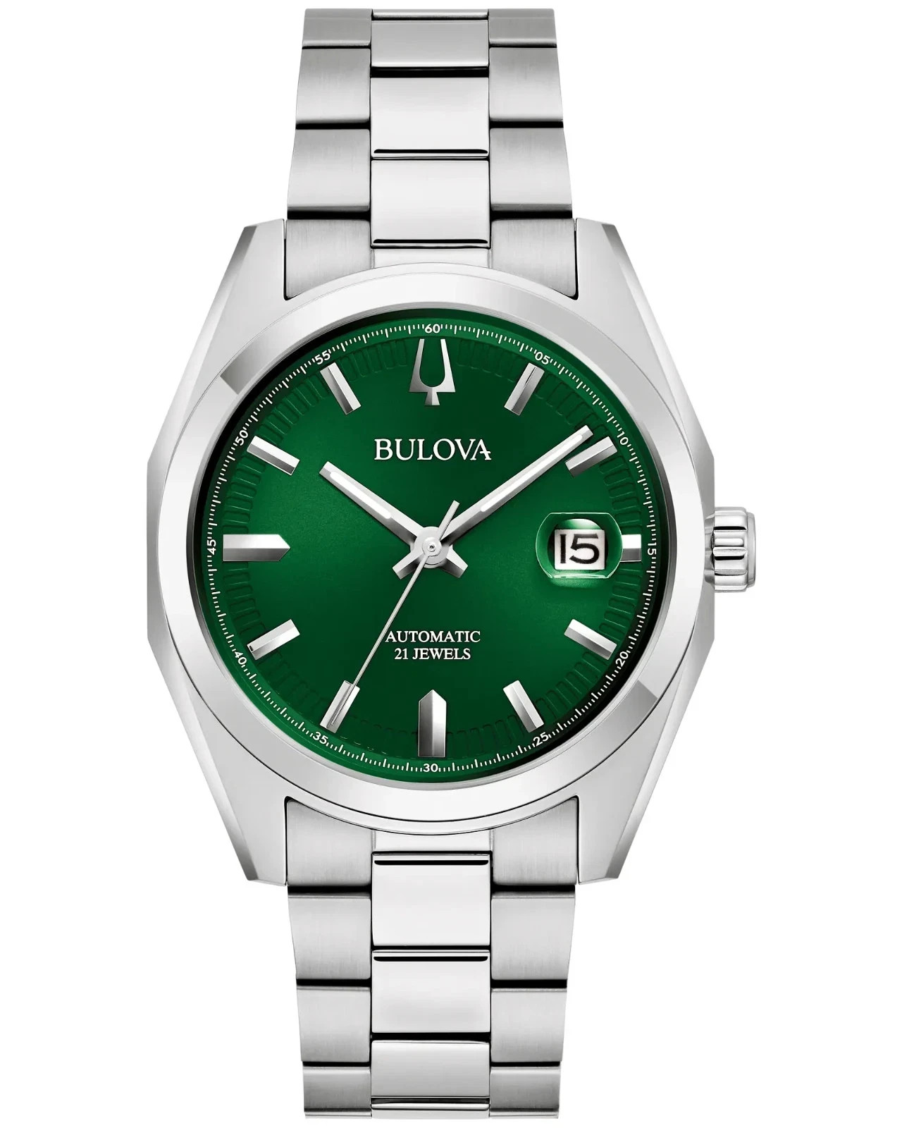 Bulova Sutton Automatic Green Soleil Dial Stainless Steel 41mm Mens Watch 96B424