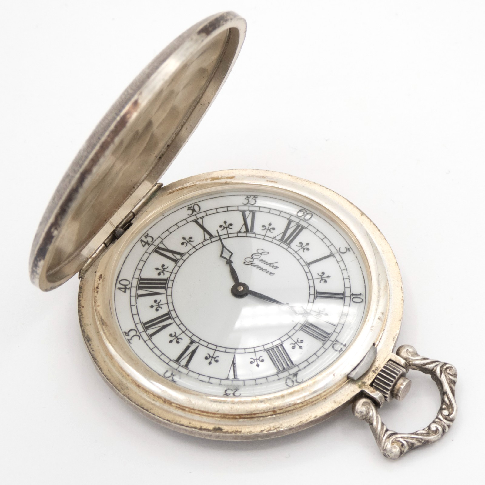 Emka 43.7 x 55.3 mm 0.835 Silver Pocket Watch with Floral Motif, Keeps Time