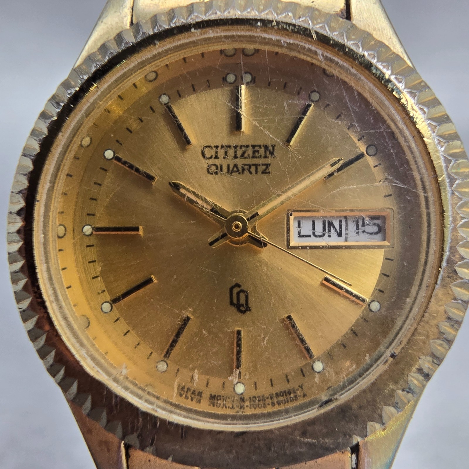 Citizen CQ Watch Women 25mm Gold Dial Gold Tone Daydate 1002-R15101 New Battery
