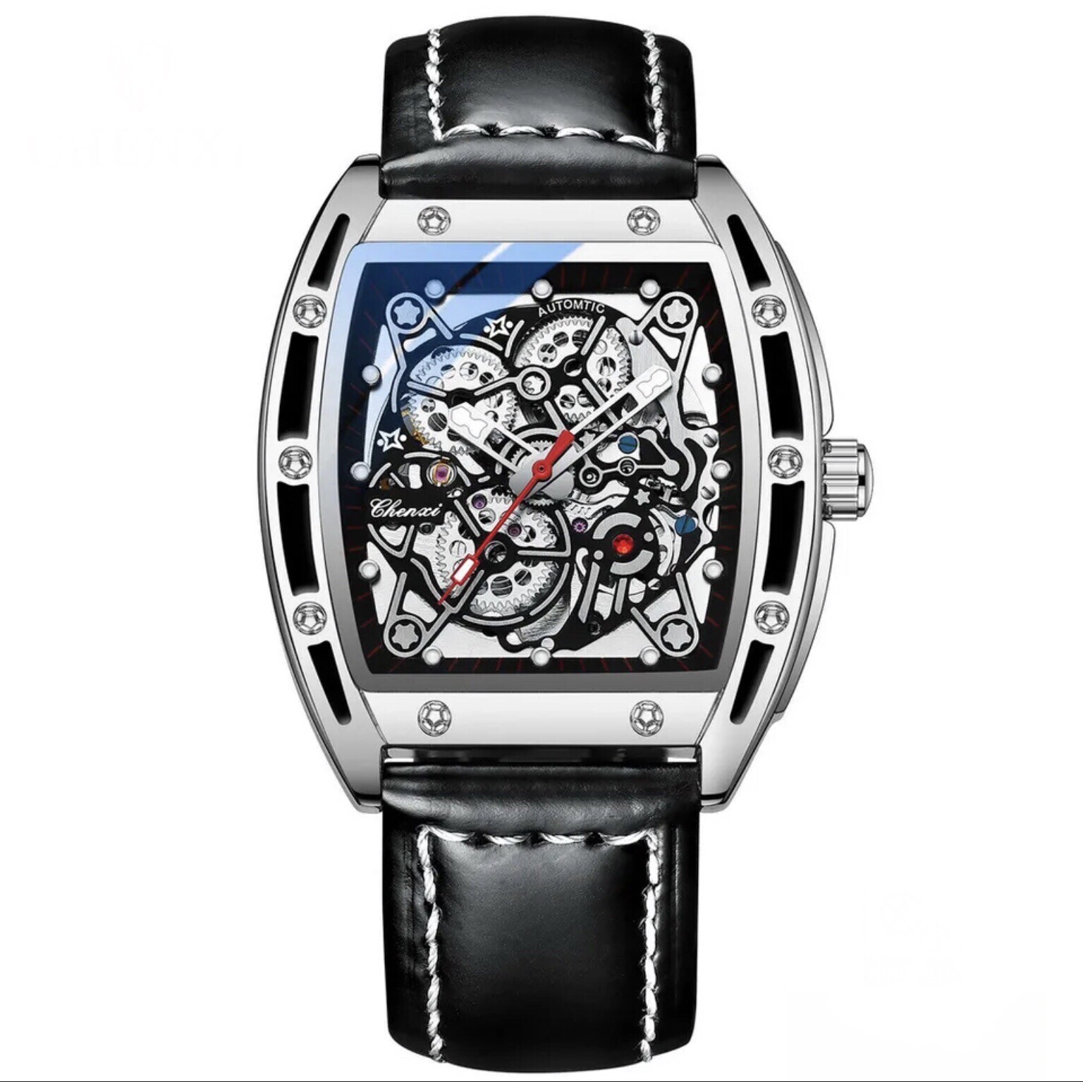 CHENXI Men’s Skeleton Automatic Mechanical Tonneau Shaped Watch Waterproof Gift