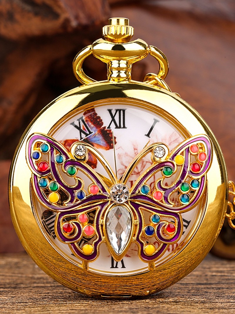 Hollow Bronze/Gold Case Quartz Pocket Watch Pendant Sweater Chain for Women Men