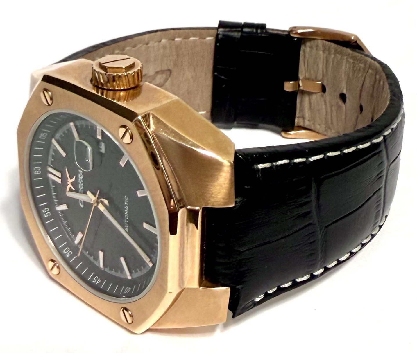 43mm Auto | Rosetone Octagonal Bezel | Black Dial & Leather Strap CARERA Watch