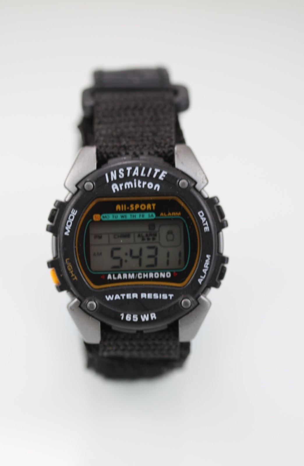 Armitron Men Watch Gray Black Plastic Nylon 50m Alarm Date Chrono Light Quartz