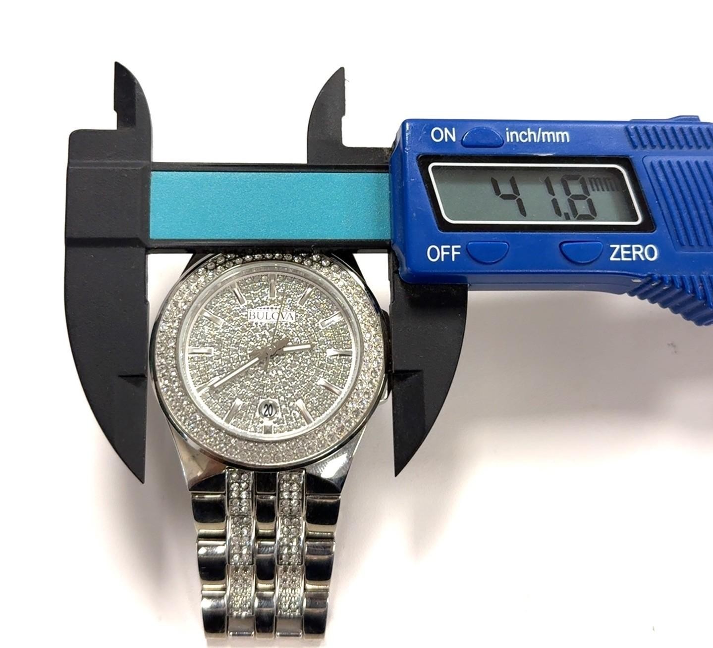 42mm Bulova Phantom 96B235 Pave Crystal Dial Quartz Stainless Steel Wristwatch