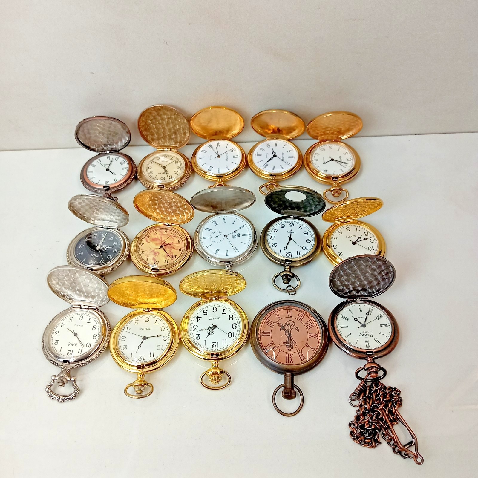 15x Assorted Quartz Pocket Watches Bundle Mixed Styles Brands Spares Repairs Lot