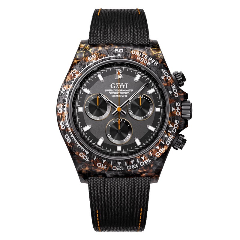 BONEST GATTI Men Chronograph Watch Automatic Mechanical Wristwatch Carbon Fiber