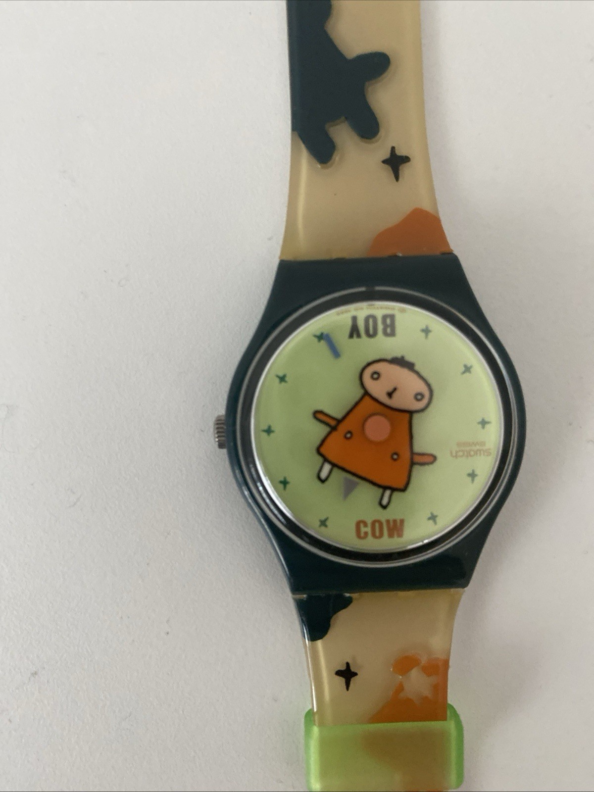 Swatch, Vintage Cow And Boy Watch Never Used, New With Papers